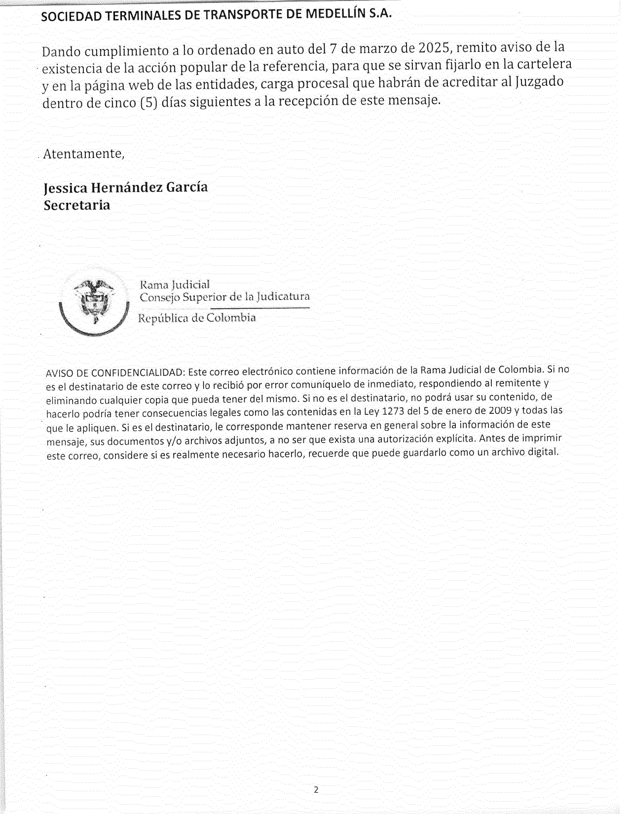 Aviso acción popular – 202500043