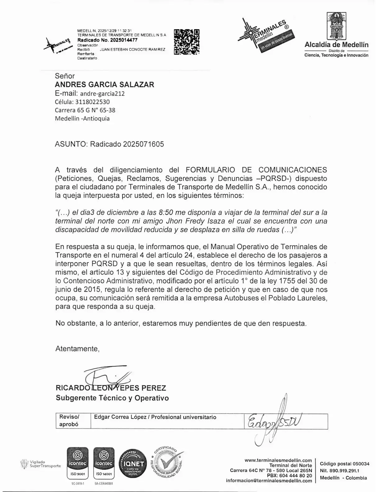 Respuesta radicado 2025014477