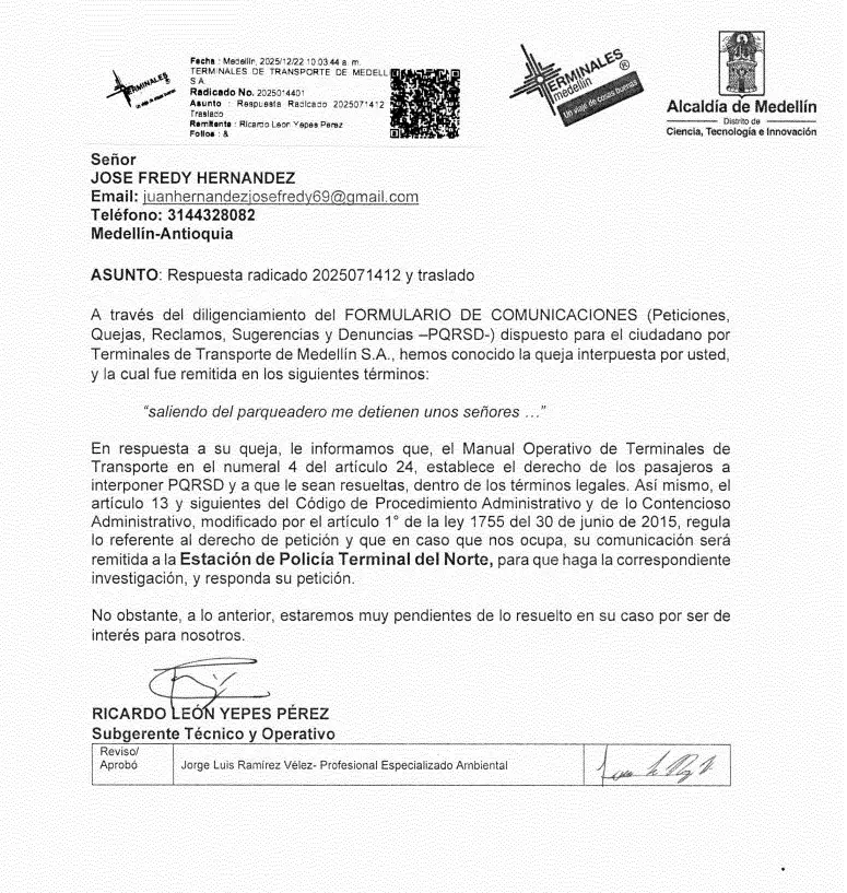 Respuesta radicado 2025071412